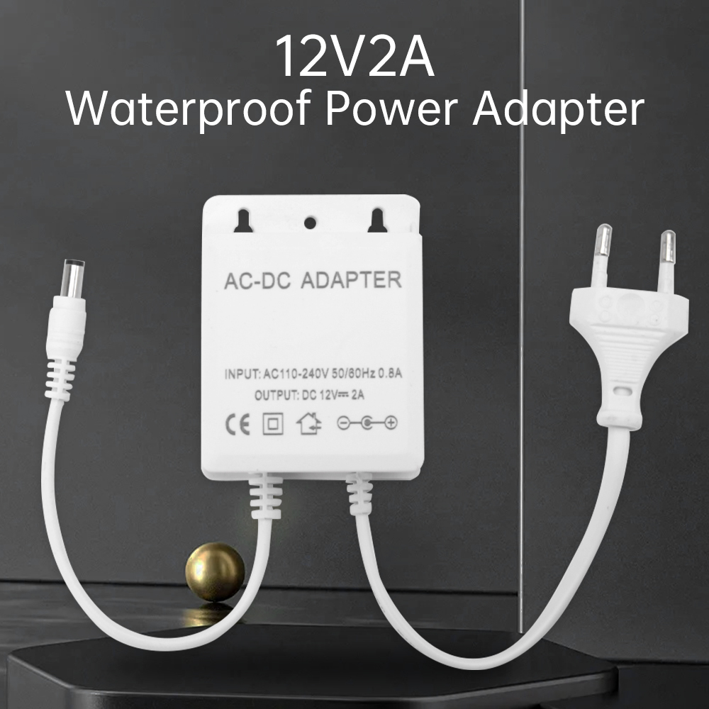 Outdoor Power Wire - DC12V 2A EU ปลั๊กอะแดปเตอร์ความปลอดภัยกลางแจ้ง LED กันน้ํา