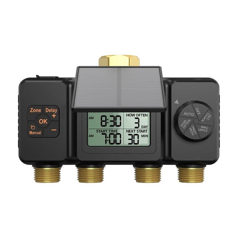Power Zone Outdoor Timer - ABBO-BSP3/4 ตัวตั้งเวลาการรดน้ำพลังงานแสงอาทิตย์ที่ใช้งานร่วมกันได้ 4 โซน อัตโนมัติ สำหรับระบบควบคุมวาล์วก๊อกน้ำกลางแจ้งในสวนอัจฉริยะ