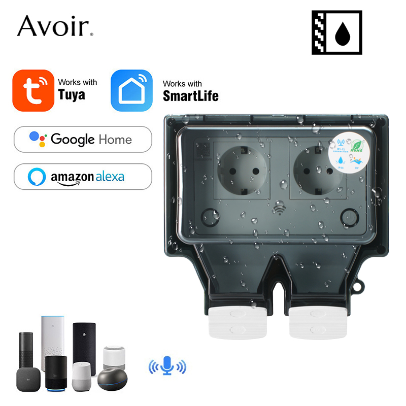 Outdoor Power Timer - Avoir Tuya ผนังซ็อกเก็ตไฟฟ้า Ip66ซ็อกเก็ตกันน้ำพร้อมฝาครอบปลั๊กอัจฉริยะไวไฟ Eu มาตรฐานกลางแจ้งกันฝนซ็อกเก็ต