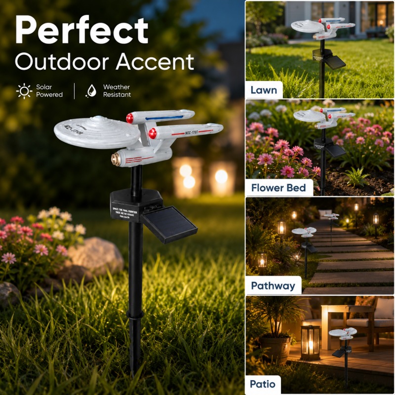 Outdoor Power Outlet Solar - ไฟประดับสวนรูปยานอวกาศ Star Trek USS Enterprise แบบเสียบลงดิน