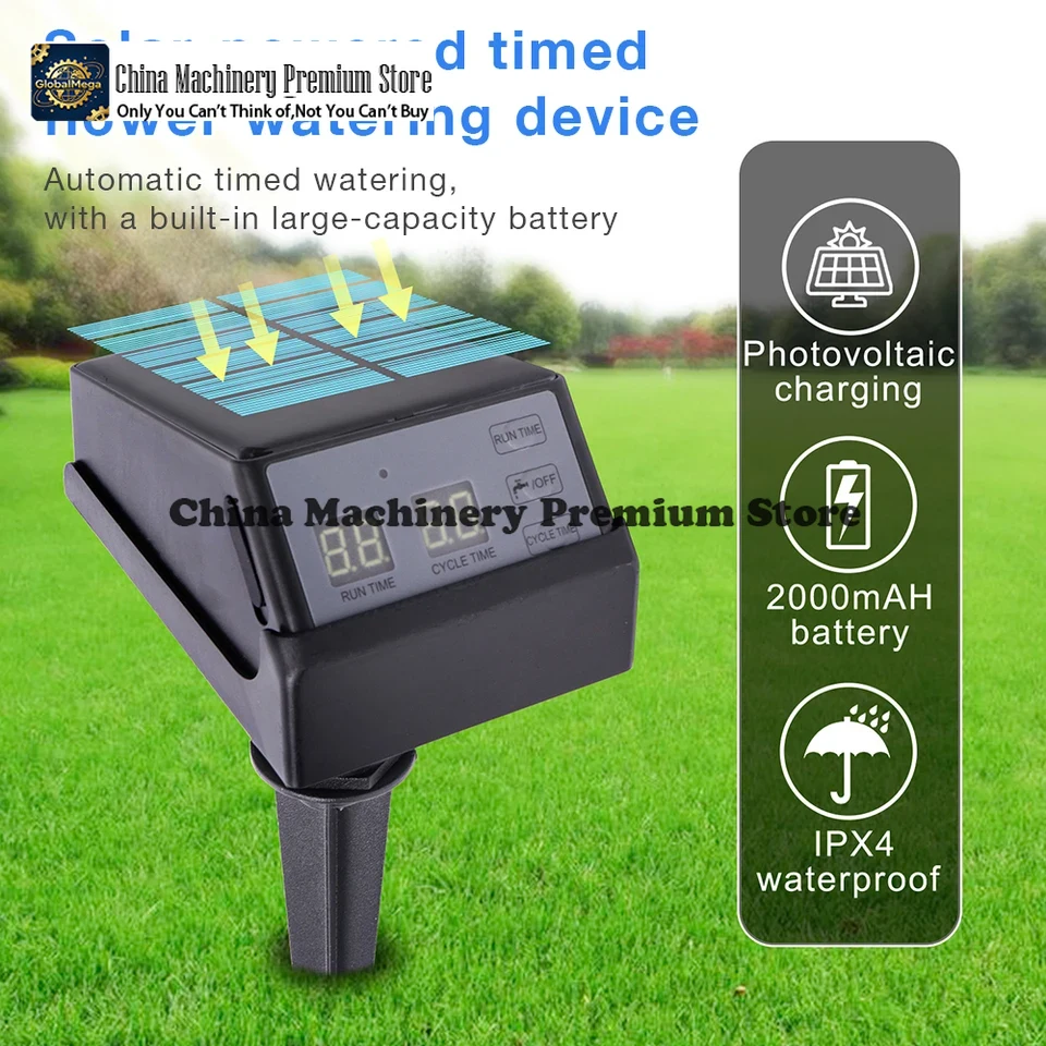 Outdoor Power Timer - ตัวตั้งเวลาควบคุมการรดน้ำพลังงานแสงอาทิตย์แบบใหม่ ระบบรดน้ำสวนอัตโนมัติกลางแจ้ง แบตเตอรี่ 2000mAh สายยางพลาสติก อุปกรณ์ตั้งเวลาควบคุมการรดน้ำ
