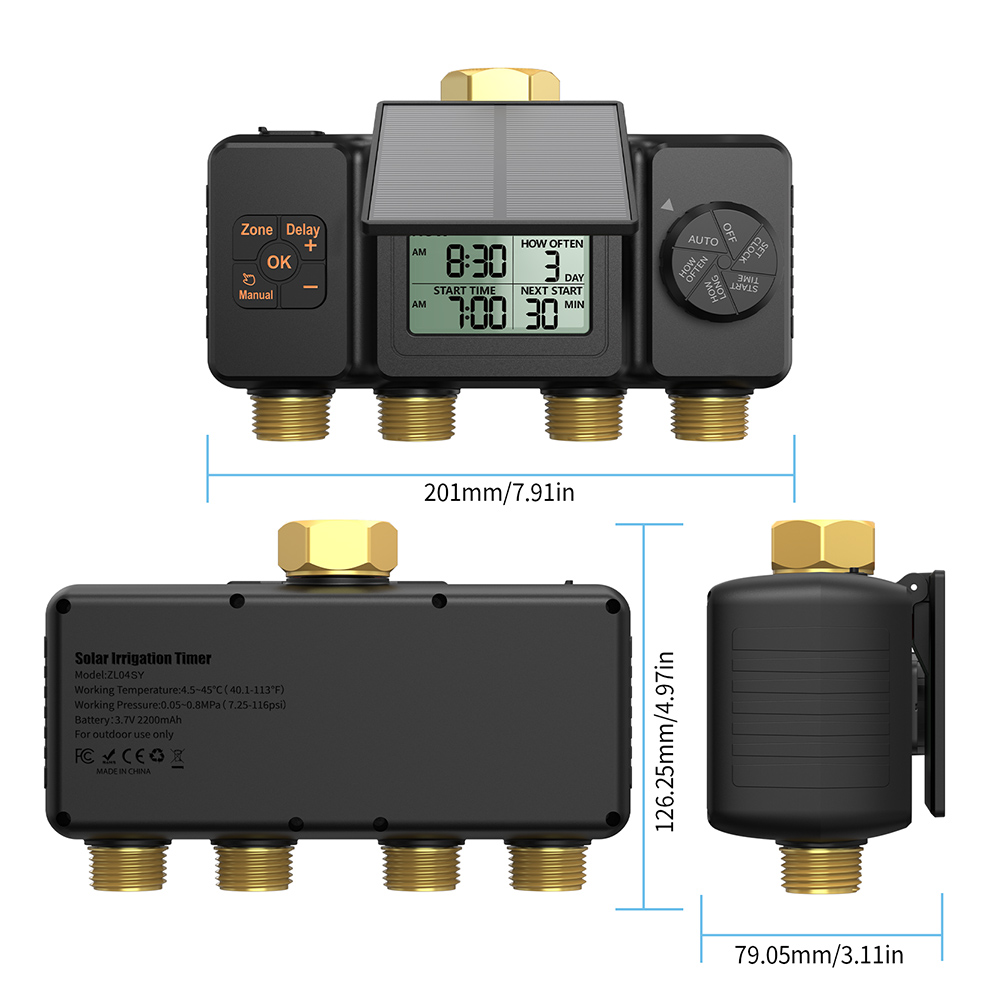 Power Zone Outdoor Timer - ตัวตั้งเวลาการรดน้ำพลังงานแสงอาทิตย์ 4 โซน สำหรับสวนกลางแจ้ง พร้อมหน้าจอ LCD