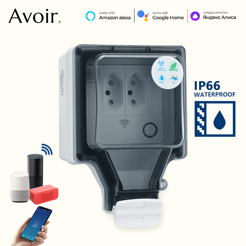 Outdoor Power Outlet Wifi - Avoir Tuya เต้ารับอัจฉริยะ Wi-Fi IP66เต้ารับไฟกันน้ำสำหรับกลางแจ้งของบราซิลสวิตช์ตั้งเวลาควบคุมด้วยเสียงใช้งานได้กับ Google