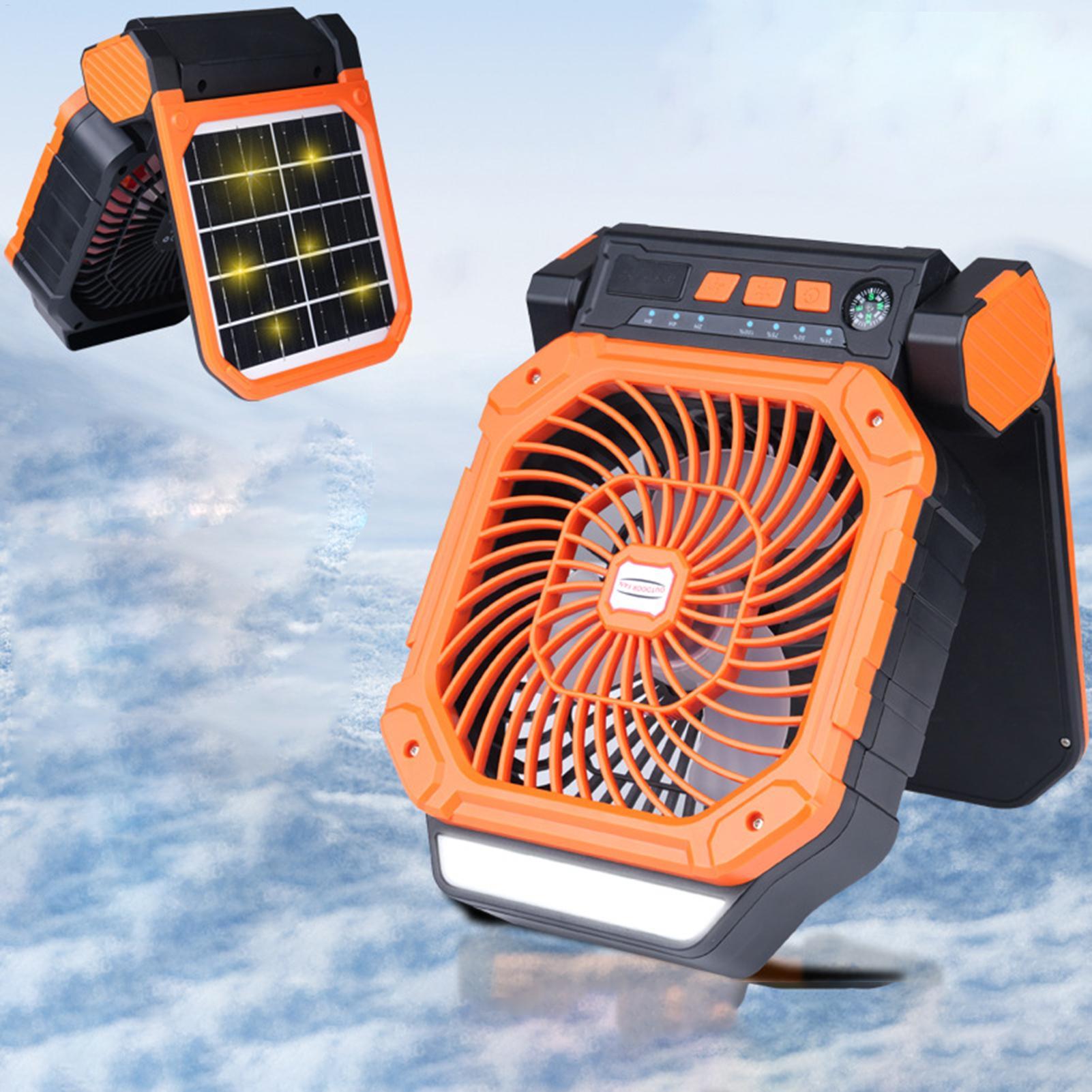 Outdoor Power Timer - พัดลมกลางแจ้งพลังงานแสงอาทิตย์ ชาร์จผ่าน USB พัดลมสำหรับตั้งแคมป์ ปรับได้ 90